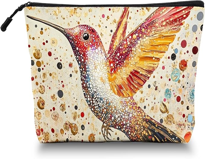 Scribesense Cosmetic Bags Travel Makeup Toilet Case Waterproof Pouch for Women Girls 6.7X9.45inches - Gorgeous Speckled - Hummingbird Art