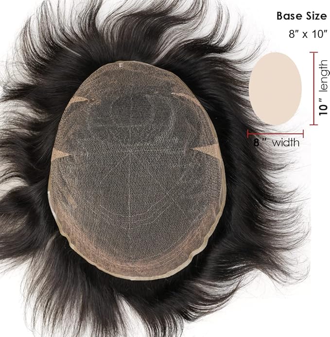 Lordhair Hair System for Men Real Human Hair Full French Lace Mens Hair System Size 8x10 inches Mens Toupee #1B Off Black