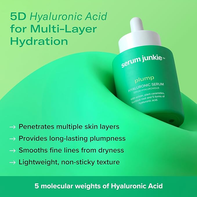 PLKYYLIH Serum Junkie Plump Hyaluronic Acid Serum with 5D Hyaluronic Complex, Ectoin, Plant Ceramides, Vitamin B5 and E, Deep Hydration, Strengthens and Supports Skin Barrier, Fragrance-Free, 1 fl oz