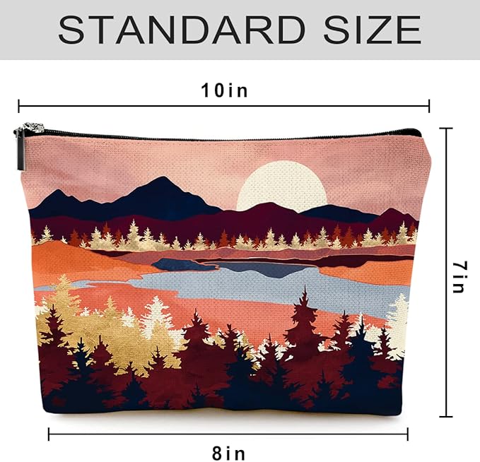 Givotin Cute Makeup Bag for Purse Canvas Waterproof Funny Cosmetic Bags for Women Zipper Travel Toiletry Pouch-Mountain Makeup Bags-Red
