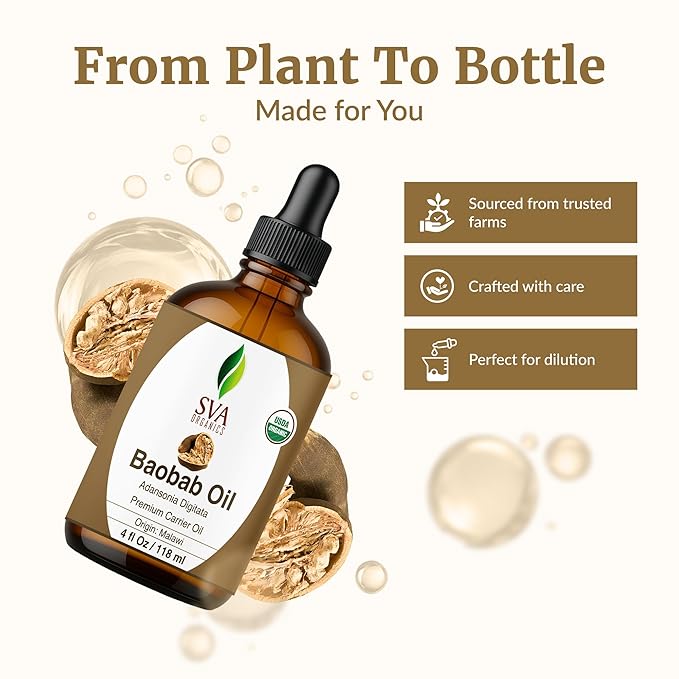 SVA ORGANICS Baobab Seed Carrier Oil with Dropper, 4 Fl Oz (118 ml)