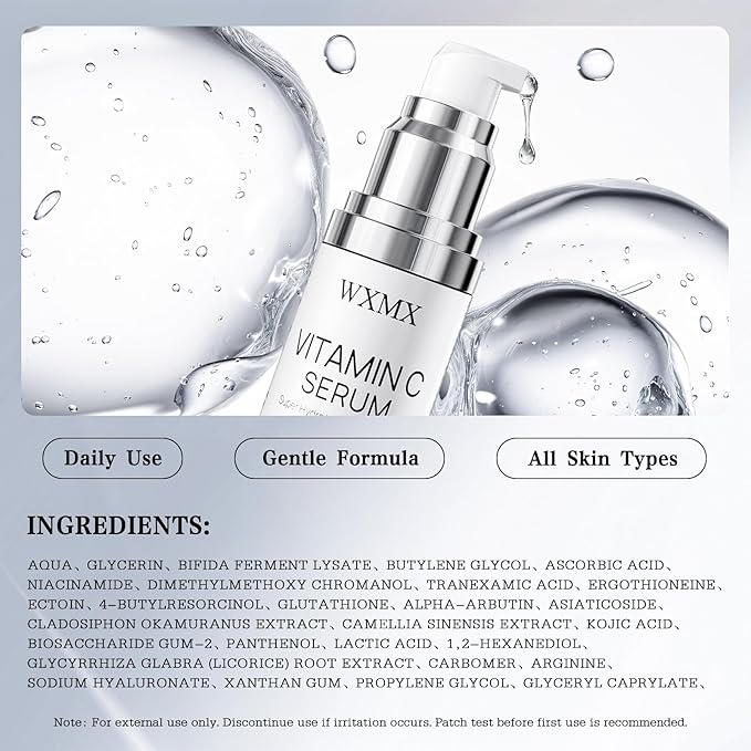 Super Vitamin C Serum for Face: All-in-One Hydrating Anti-Aging Formula by Vitamin C, Hyaluronic Acid, Caffeine-Firming, Lifting, Targets Dark Spots, Wrinkles, Vitamin c face serum, 1 fl oz