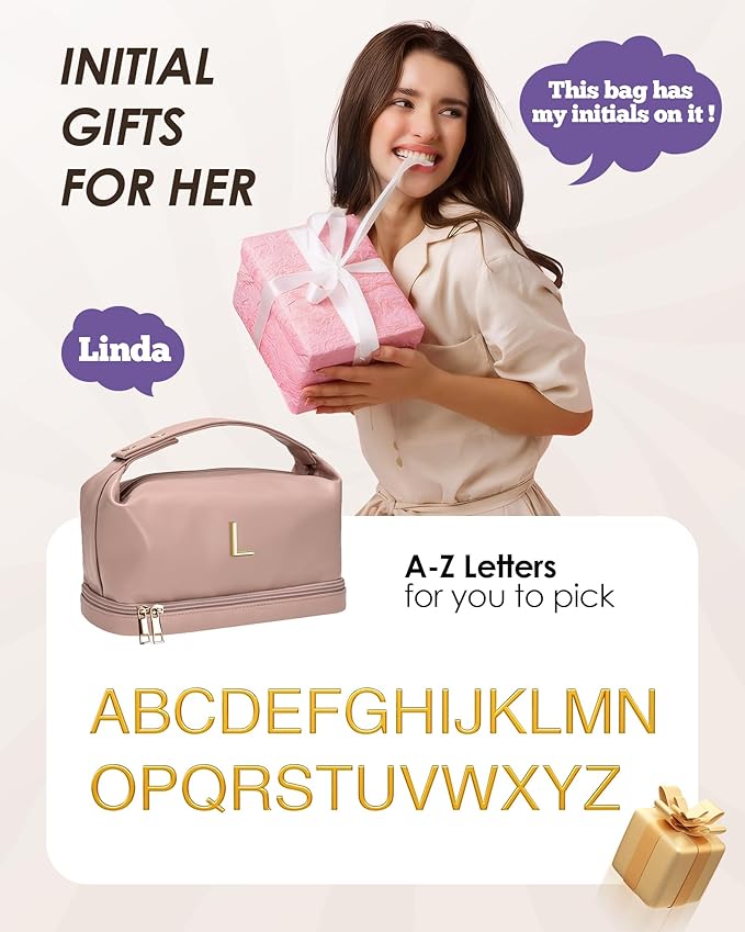 Vogewood Customized Gifts-Women Gifts, Personalized Makeup Bag with Handle