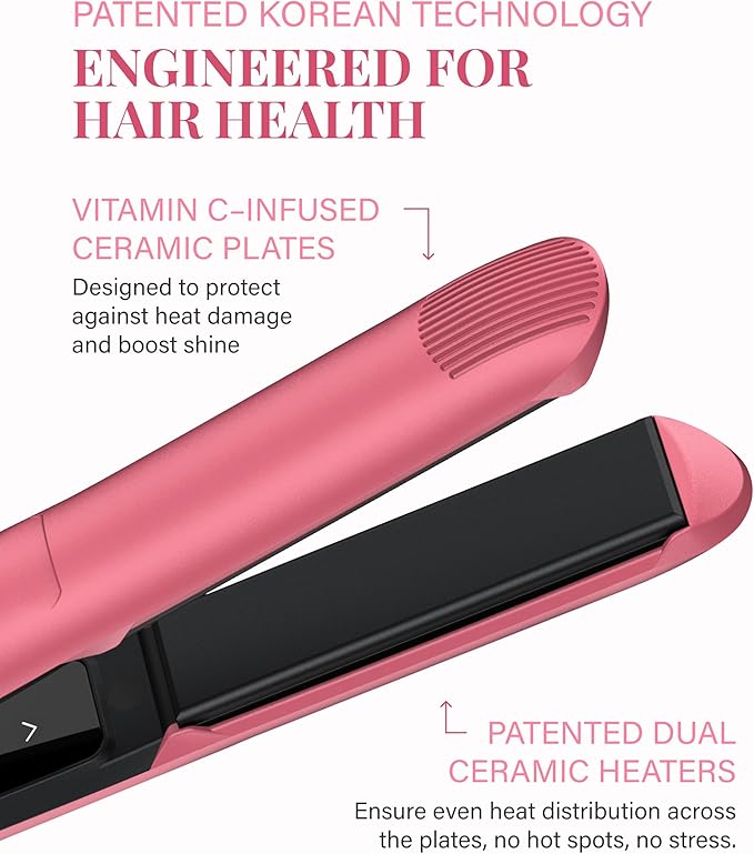 GLAMPALM GlamMuse 1" | All-Ceramic Flat Iron Infused with Vita-C, Salon Results with Less Heat Damage, Trusted by K-Pop Hair Stylists, Dual Voltage Hair Straightener, Silk Press | GP201T