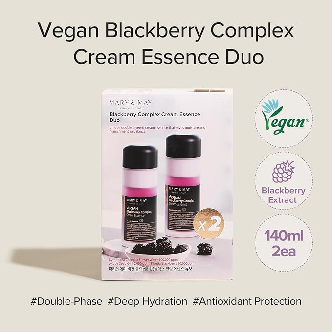 Mary&May Blackberry Dual-Phase Milky Cream Essence Duo, 9.46 oz