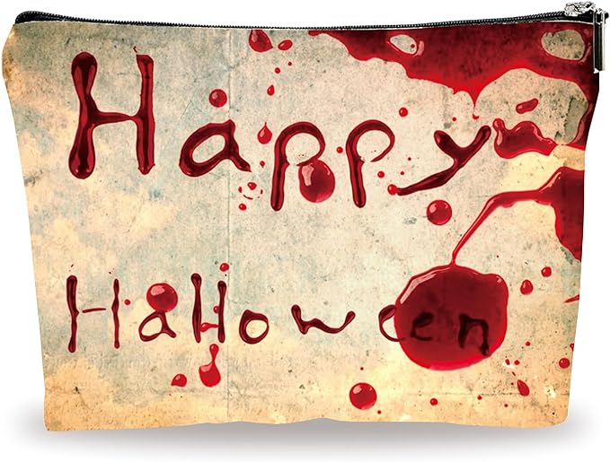 YKYENR Happy Halloween Makeup Bag - Vintage Simulated Blood Stains - Horror Printing Cosmetic Bag, Toiletry Bag Gift For Girls, Halloween Treat Bag, Teen, Personal Care & Accessories - A12