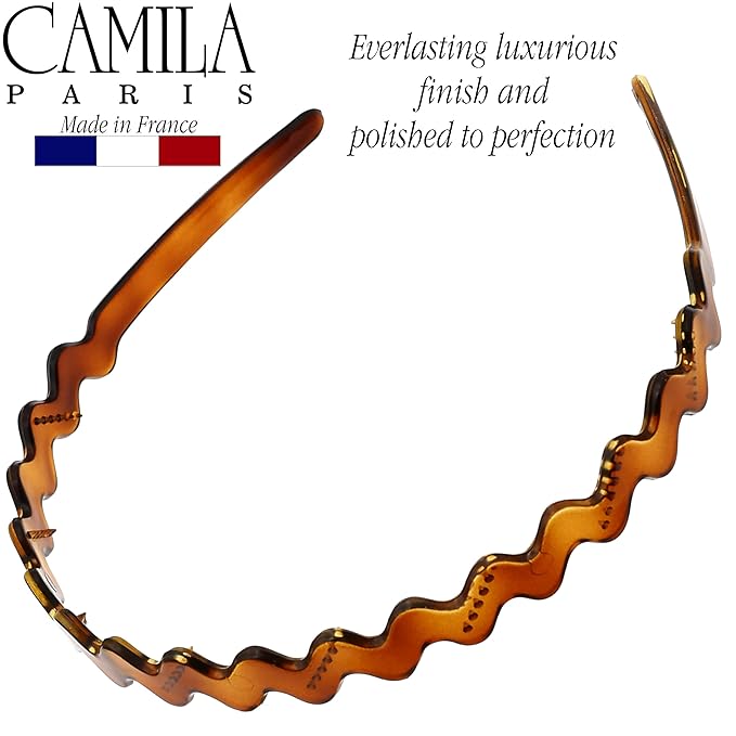 Camila Paris CP3881 French Headband for Women, Tortoise Shell, Strong Hold Grip Women's Hair Band, Ligth and Very Flexible, No Slip Durable Styling Girls Hair Accessories, Made in France