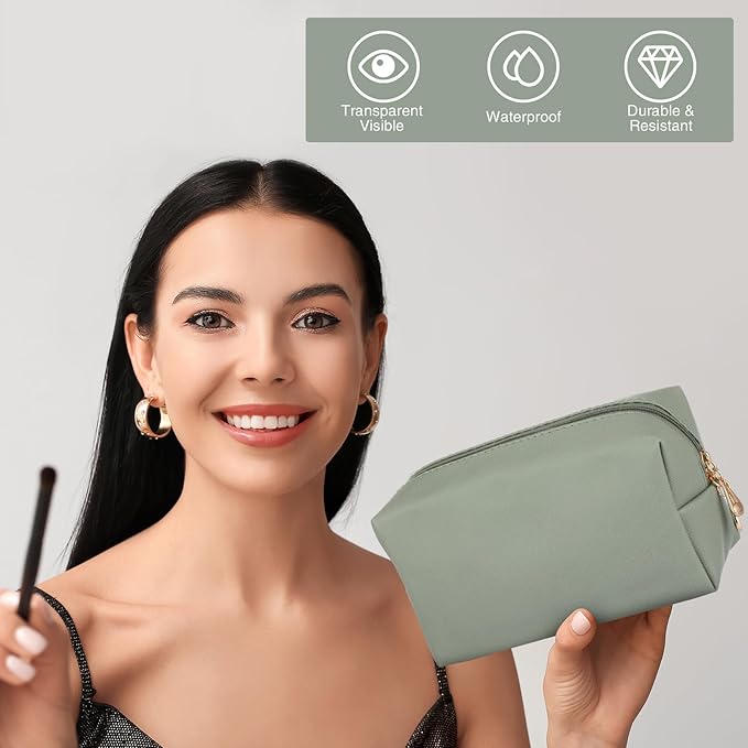 Sanwuta 9 Pcs Makeup Bags Bulk Bridesmaid Proposal Gifts Cosmetic Bags Preppy PU Leather Double Zipper Toiletry Pouch Portable Travel Organizer Case for Women Bachelorette Gift(Dark Green)