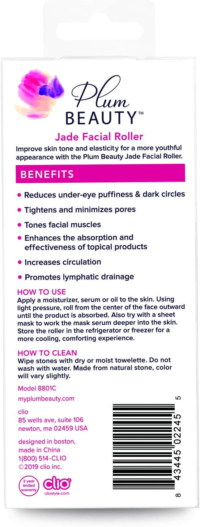 Plum Beauty Jade Roller - Face Roller, Gua Sha Facial Tools, Pack of 1