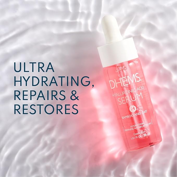 Dhems Hhydrating Hyaluronic Acid Serum with Niacinamide & Panthenol – Lightweight Facial Serum for Smooth, Plump & Glowing Skin – Fast Absorbing Moisturizer 1.01 fl oz