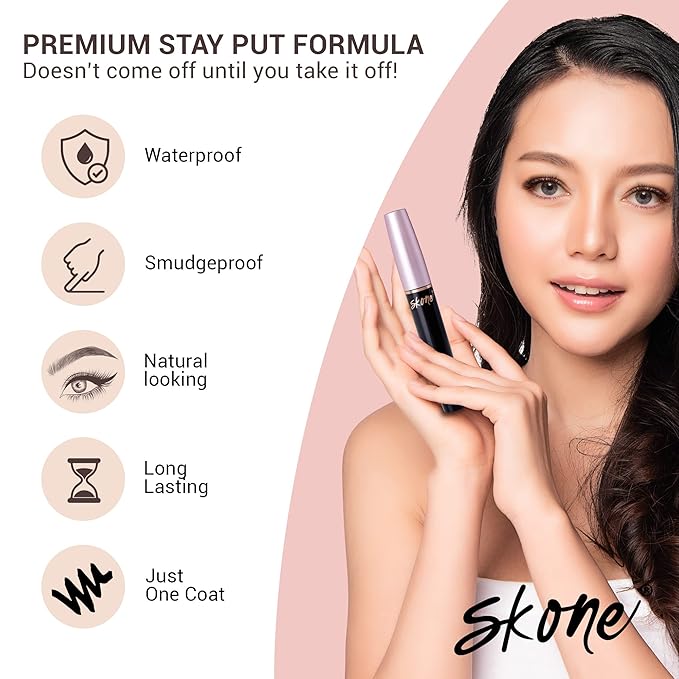 Skone Cosmetics Insanely Intense Luxe Waterproof Mascara - Black - Volume and Length Lash Lift Falsies Quality - Waterproof, Smudge Proof Eye Mascara, 0.34 oz
