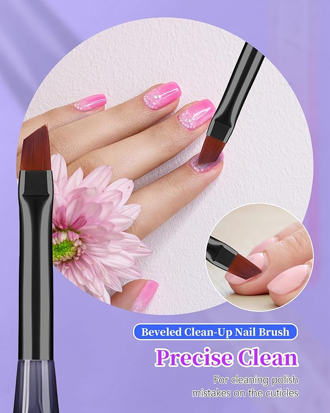 AMilHiTon 3PCS Nail Polish Clean Up Brush, Round/Flat/Angled, Gilded Blue