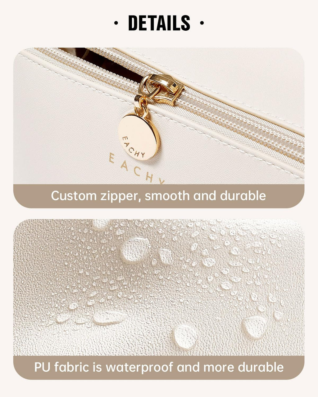 EACHY Travel Makeup Bag, Large Capacity Cosmetic Bags for Women, Waterproof Portable Open Flat Toiletry Bag Make up Bag with Divider and Handle, Gifts for Women (White, Large)
