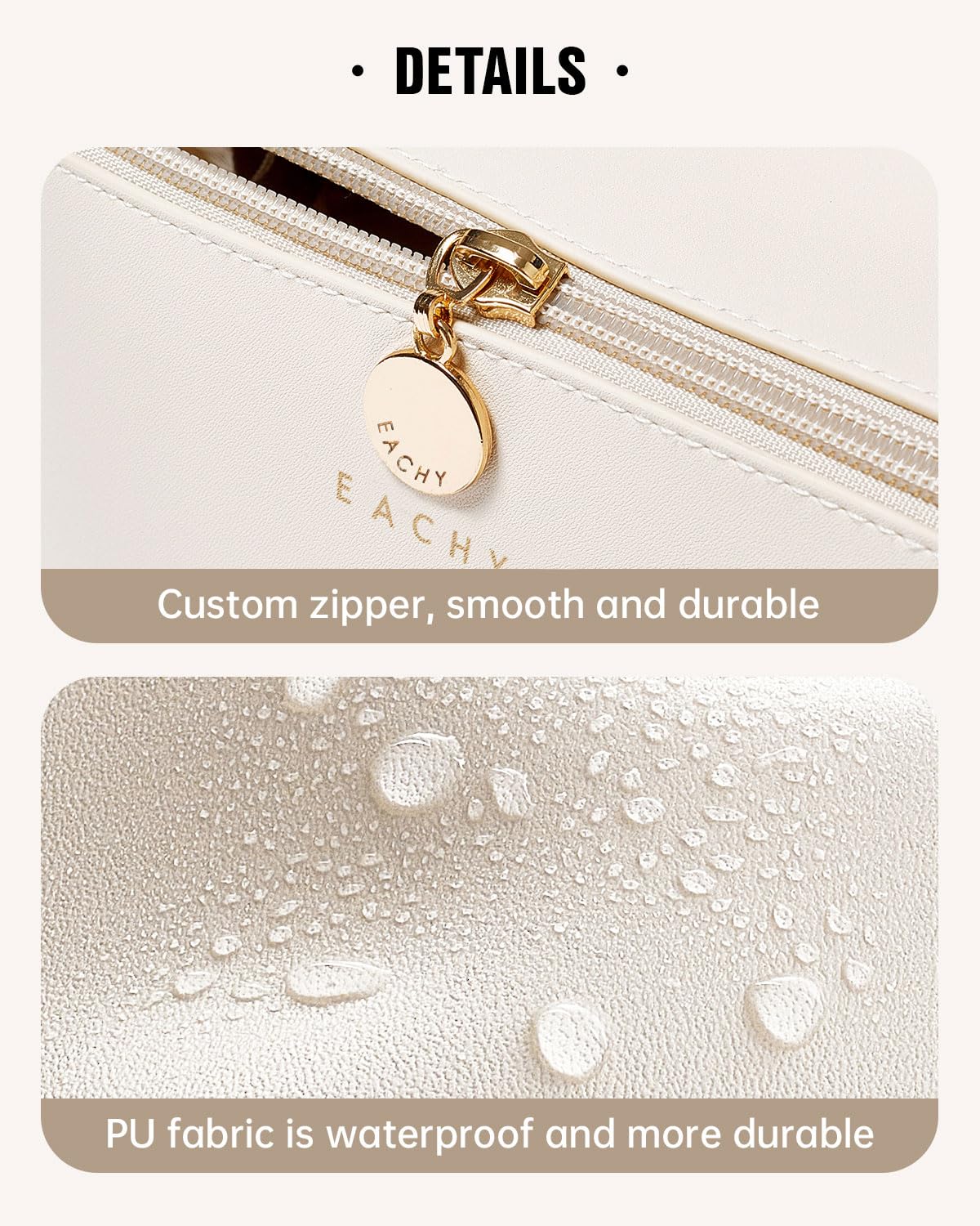 EACHY Travel Makeup Bag, Large Capacity Cosmetic Bags for Women, Waterproof Portable Open Flat Toiletry Bag Make up Bag with Divider and Handle, Christmas Gifts (White, Medium)
