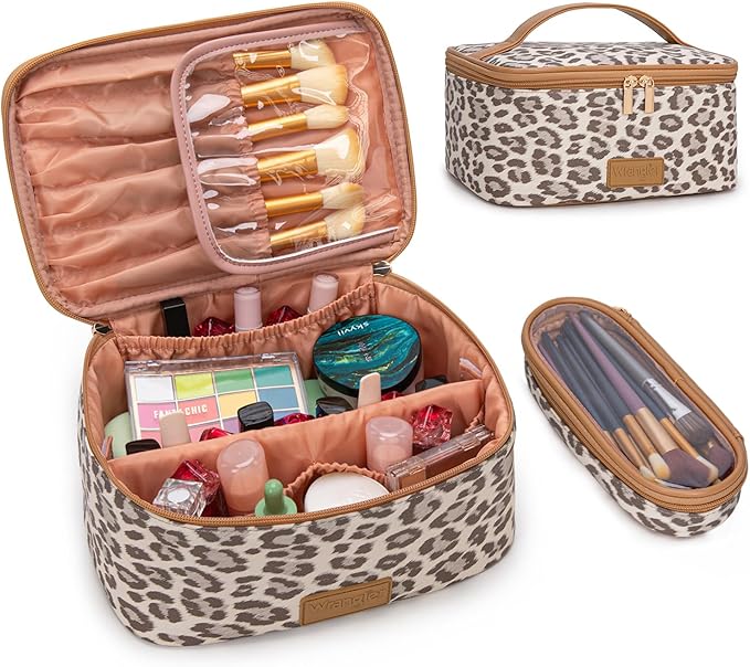 Wrangler Travel Makeup Bag 2pcs Set Cosmetic Bag with Makeup Brush Holder