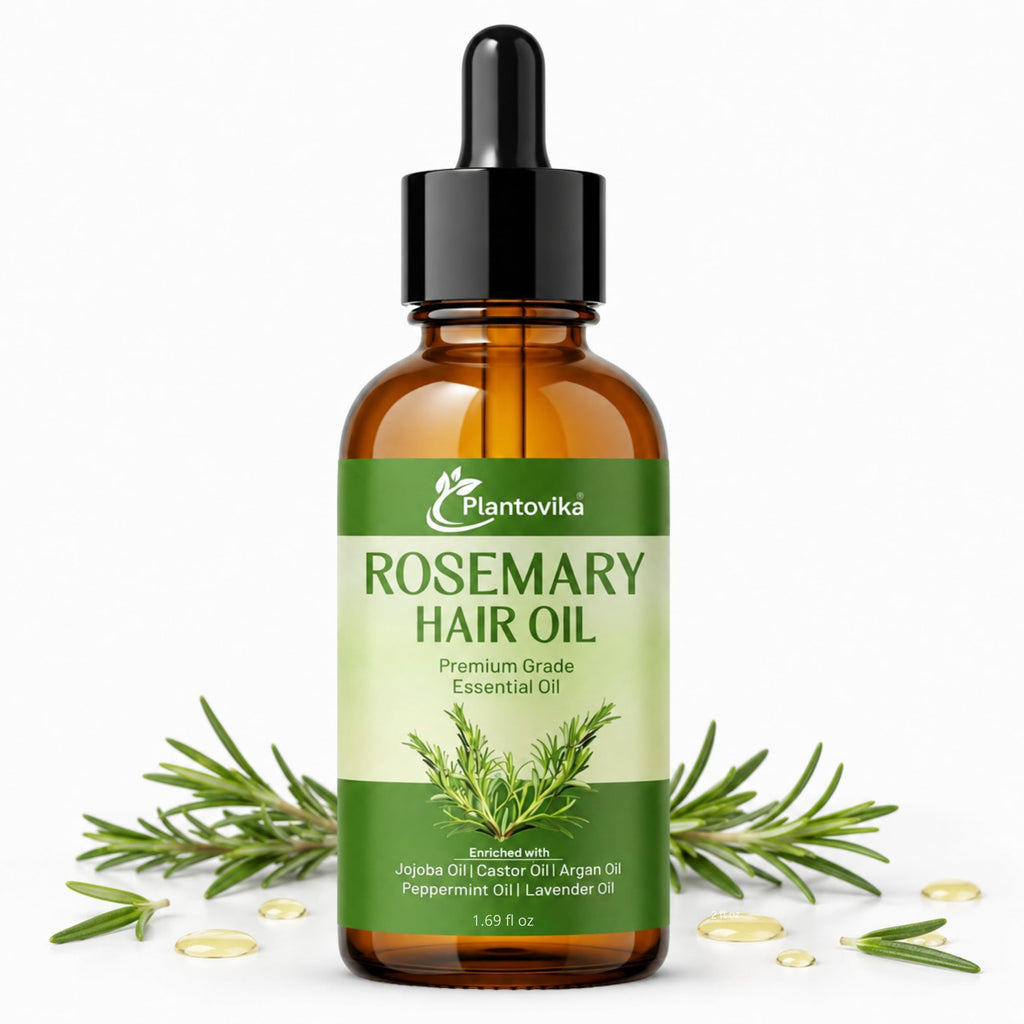 Plantovika Rosemary Oil for Hair Growth, Enriched with Jojoba, Castor, Argan, Peppermint & Lavender Oils, Scalp & Hair Strengthening Treatment, 1.69 oz