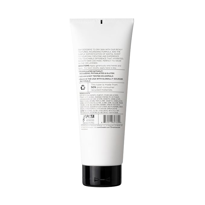 MARLOWE. Body Lotion for Men, Daily Moisturizer, Santal, 8 oz Tube