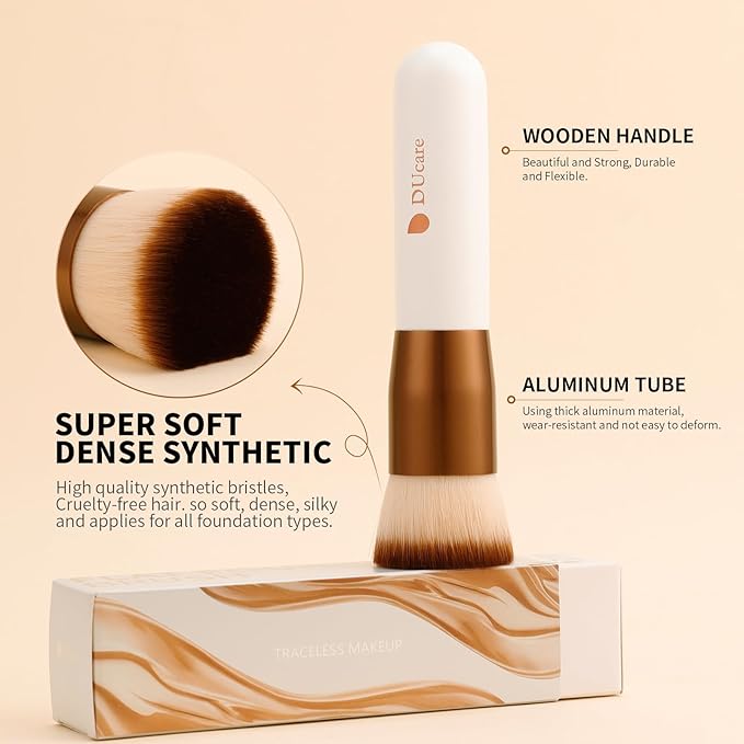 DUcare Foundation Brush 2pcs Flat Top Kabuki Brush Self Tanner Professional Face Brush Liquid Blending Mineral Powder Buffing Stippling Makeup Tools