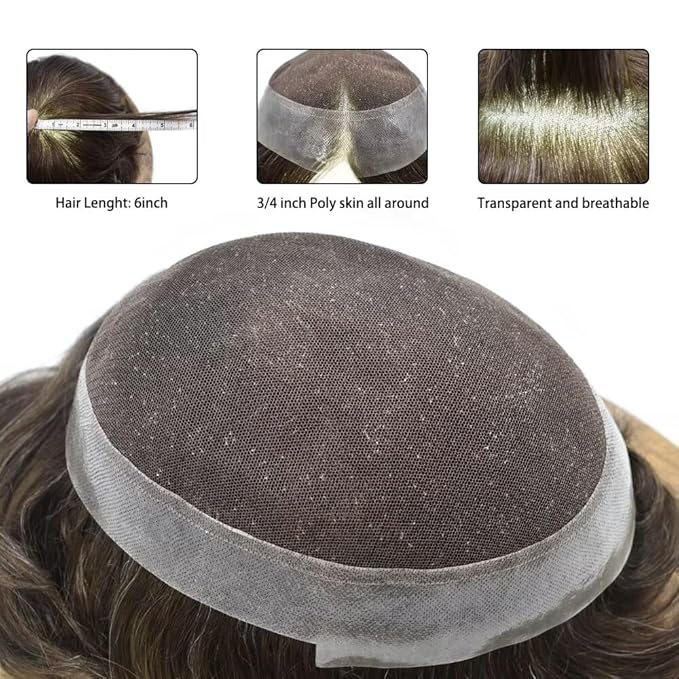FACE MIRACLE Mens Toupee Lace Front Hairpieces Soft Human Hair Replacement System Natural Hairline Toupee for Men French Lace Poly V-Looped Mens hair Units 7"X9" #310 Dark Brown with 10% Gray