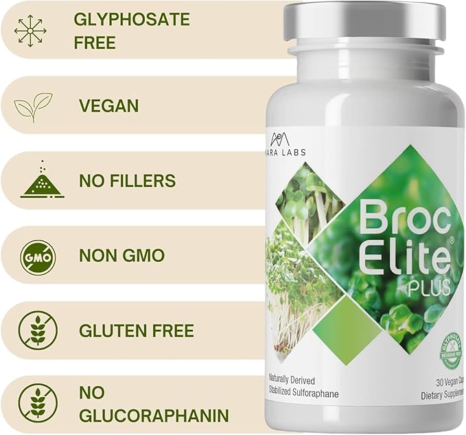 Mara Labs BrocElite Plus | Stabilized Broccoli Sulforaphane Supplement | Glyphosate Residue Free Certified – Third-Party Tested | 30 Vegan Capsules