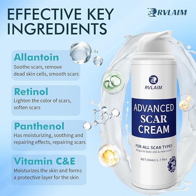 Rvlaim Silicone Scar Cream, Advanced Scar Removal Gel for Old & New Scars, Improves Color & Texture for Post-Surgery, C-Section & Acne Scars, Fast-Drying Non-Greasy Formula, 1.7 fl oz
