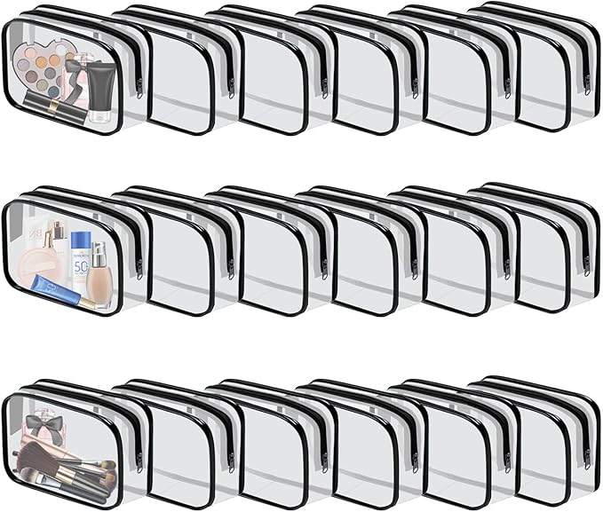 YOQIVEXU 18 Pieces Clear Cosmetics Bag Bulk, TSA Approved Toiletry Bag for Travel, Clear Zippered Cosmetic Makeup Pouch, Waterproof Vinyl Plastic Organizer Case for Vacation Bathroom (Small)