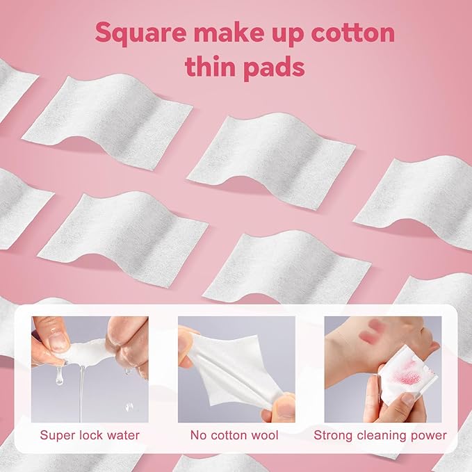 ICOTLE Square Cotton Pads 475 Pcs Makeup Remover Pads Cotton Squares for Face 75 Thick and 400 Ultra-Thin for Daily Skin Care, Pair with Makeup Remover