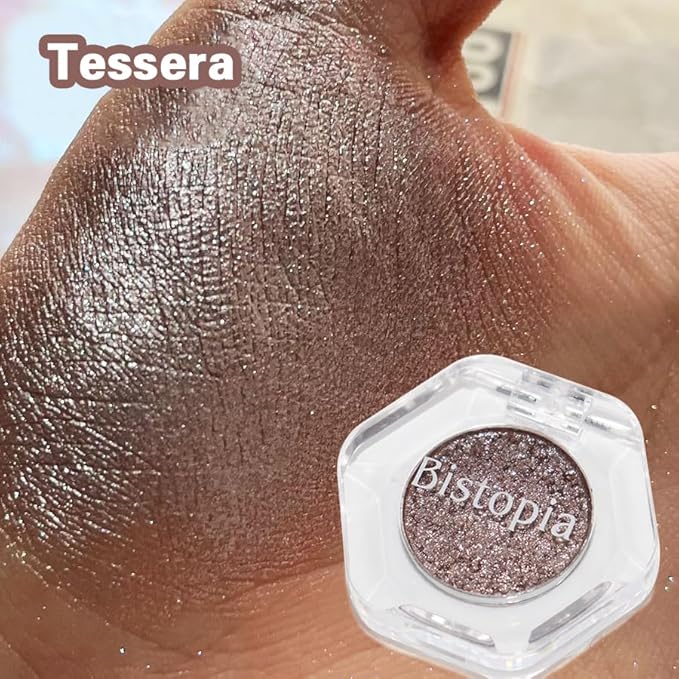 Bistopia Holographic Glitter Single Eyeshadow, Pearlescent Shimmer Metallic Cream Powder Eye Makeup, Blendable Long Lasting Waterproof, Multi-Use Face Highlighter, 2g(Tessera)