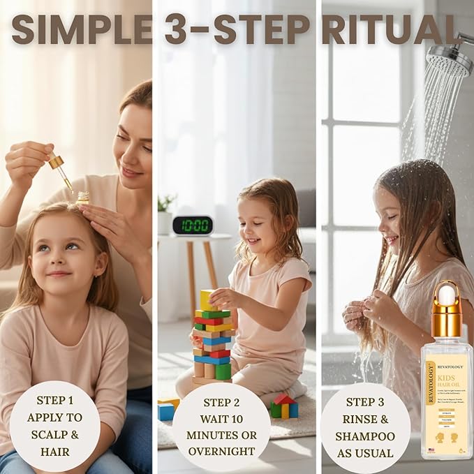 REVATOLOGY Kids Hair Growth Oil for Toddlers and Babies, 26 Botanicals Scalp Treatment with Rosemary, Castor and Amla, for Curly Wavy Textured Hair, Dry Itchy Scalp, Made in USA