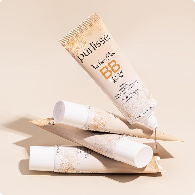 pūrlisse Perfect Glow BB Cream SPF 30 - Luminous Matte Tinted Moisturizer with SPF - Korean Skin Care Formula with Goji & Hawthorn Berry to Hydrate, Brighten & Even Skin - Tan Deep (1.4 oz)