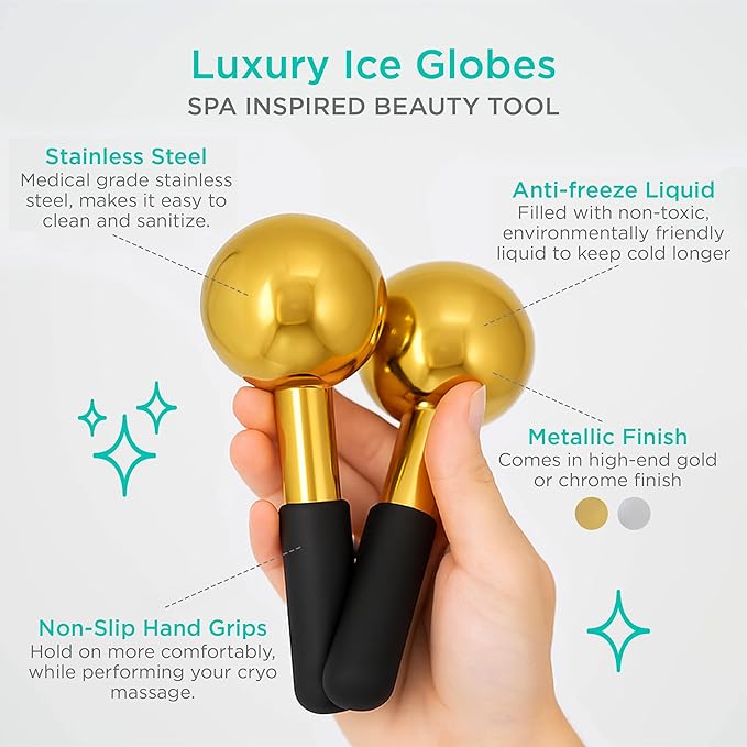 Tighten Skin, Depuff & Sinus Relief? Stainless Steel Ice Globes for Facials, Durable Cryo Globes Instantly Reduce Puffiness, Tighten Pores, Face Globes Facial Massages & Daily Beauty Routine