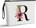 Vavabox A-Z Personalized Makeup Bag, Birthday Gifts for Women Mom, Gifts for Best Friend, Bride Bridesmaid Cosmetic bag (R, 01-White)
