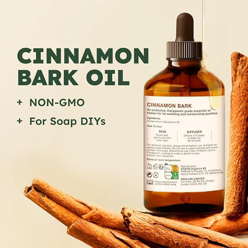 100% Pure Cinnamon Oil - 4 Fl Oz Cinnamon Essential Oil for Hair, Skin, Diffuser, Aromatherapy & DIY Soap Making Scent
