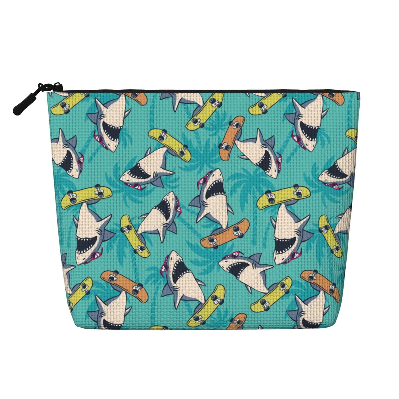 MOLAIGIN Surf Whale Shark Ocean Nautical Skateboard Cosmetic Bag For Women, Travel Makeup Bag, Toiletry Zipper Bag, Large Capacity Aesthetic Cases