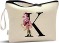 Vavabox A-Z Personalized Makeup Bag, Birthday Gifts for Women Mom, Gifts for Best Friend, Bride Bridesmaid Cosmetic bag (K, Cream Yellow)