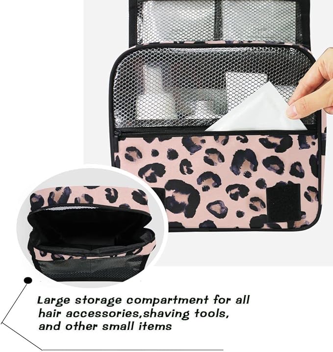 senya Hanging Travel Toiletry Bag Kit Makeup Case Cosmetics Organizer for Men Women (Leopard)