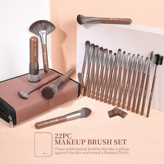 DUcare 22Pcs Makeup Brush Set PRO Makeup Brushes Professional with Bag Premium Synthetic Kabuki Foundation Blending Brush Face Powder Blush Concealers Eye Shadows