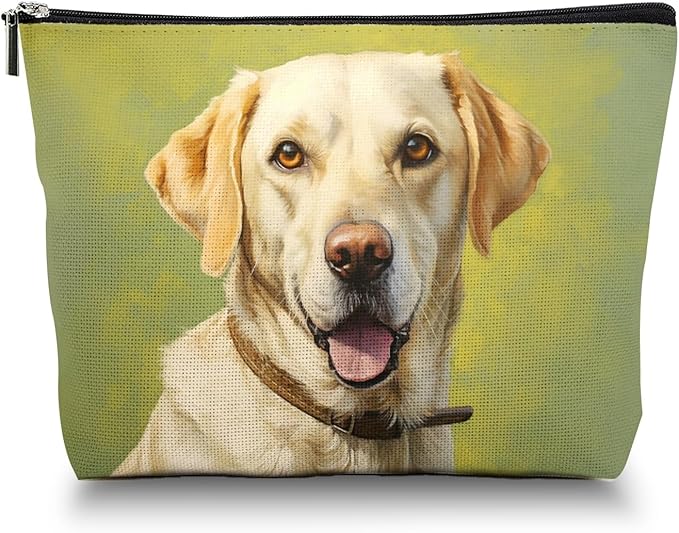 Scribesense Makeup Bag Travel Cosmetic Bags Small Makeup Case Waterproof Zipper Pouch for Women Girls 7X9inches - Yellow Labrador Retriever with A Brown Collar