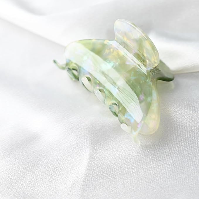 Prettyou Handmade Celluloid Acetate French Design Barrettes Tortoise Shell Claws Hair Claw Luxury Fashion Accessories Hair Clip for Women (transparent green)