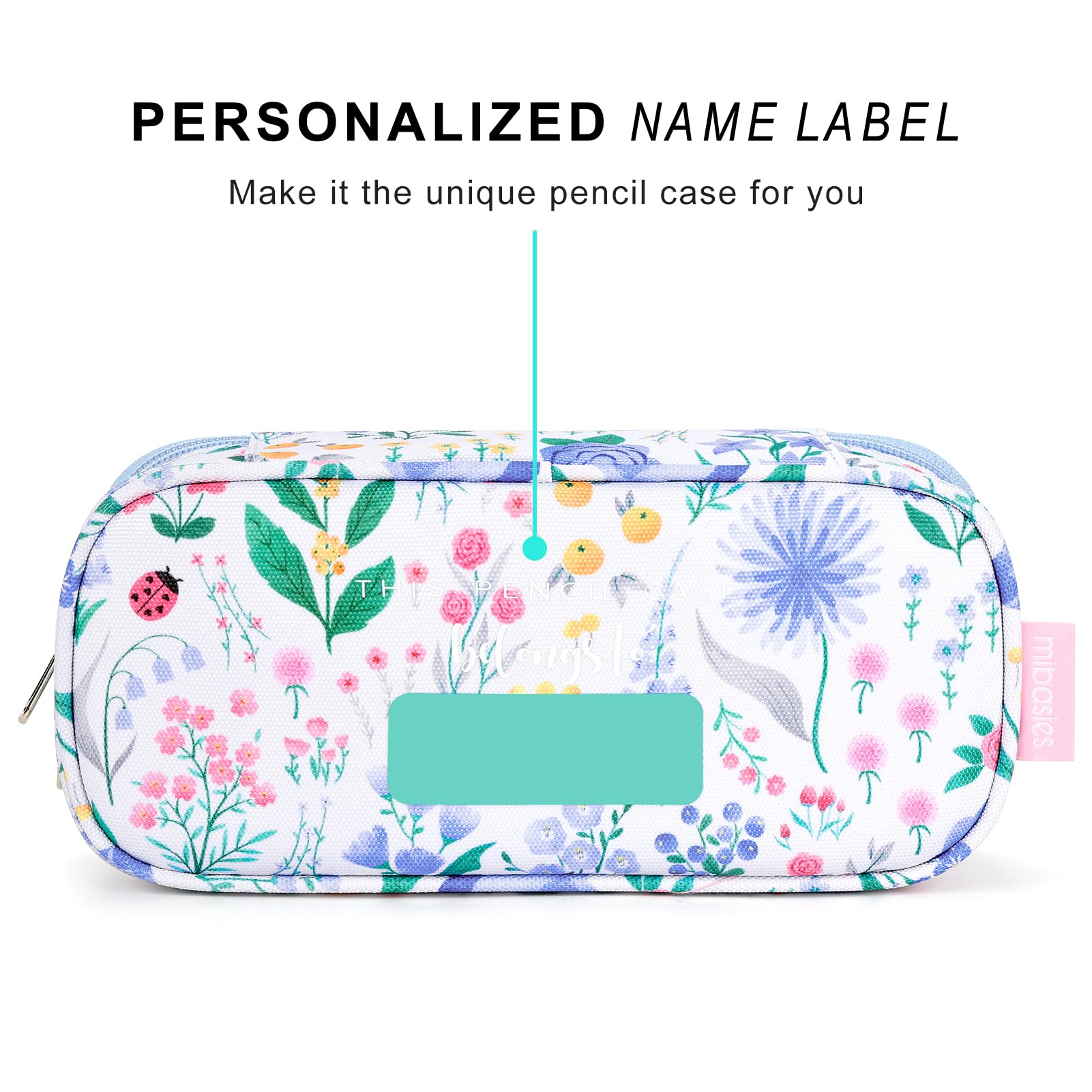 mibasies Girls Pencil Case for Kids, Multi-Slot Pencil Pouch, Floral Sky Blue