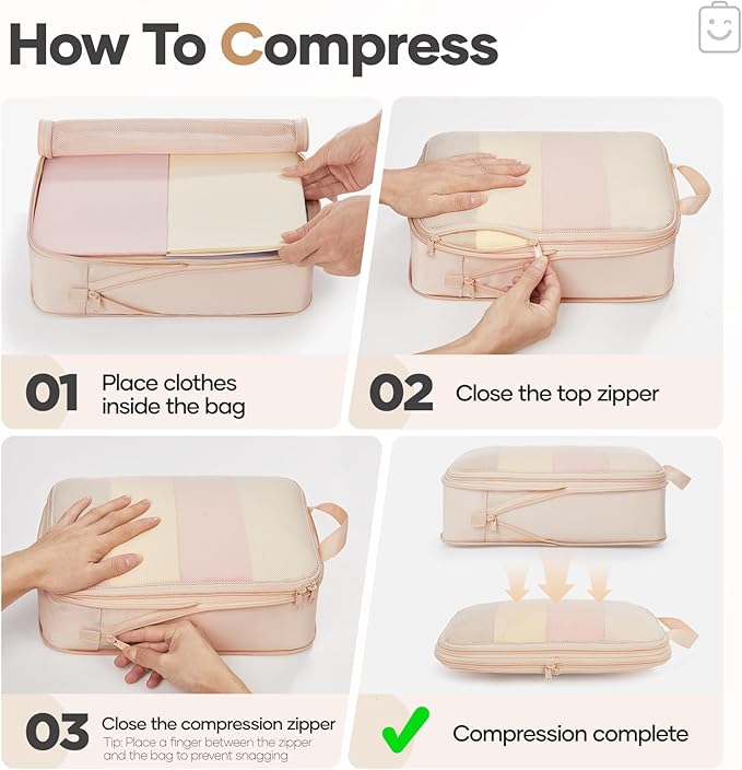 Veken 9/11 Set Compression Packing Cubes Garment Bags for Travel Essentials,Compressible Expandable Luggage Organizer Bags for Clothing,Space Saver Bags with Over 1000 pcs of Mesh Holes(Beige)