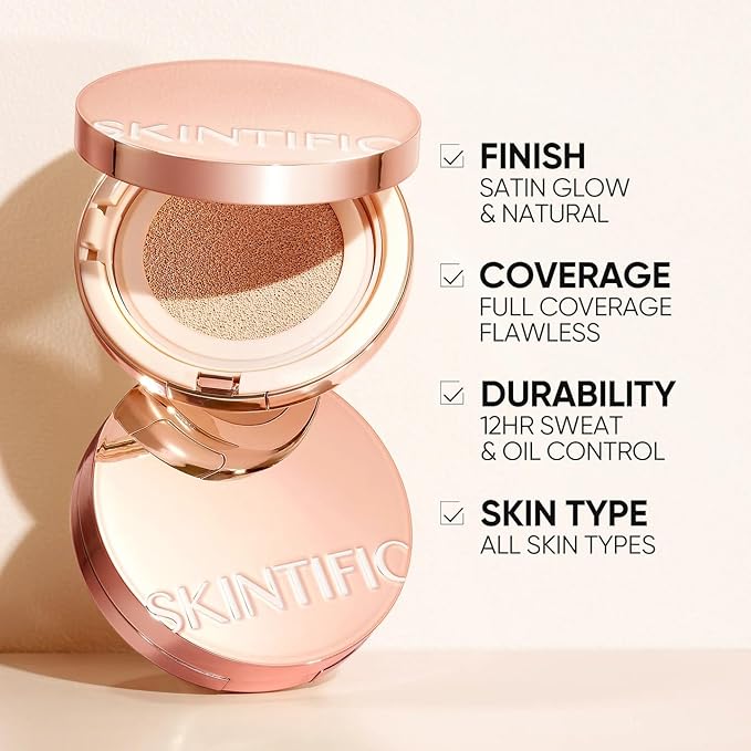 Full Coverage Cushion Foundation, Weightless, Skin Fit, Satin Glow Finish, Oil-Control Waterproof Foundation, Sweatproof Flawless BB Cream CC Korean Makeup,Tattoo Cover Up, Buildable(#22C Peach Beige)