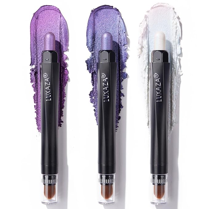 LUXAZA 3 Pcs Cream Eyeshadow Stick Quick Makeup Set Lavender Purple White