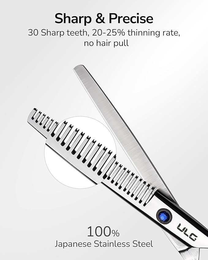 ULG Professional Thinning Shears with Leather Case - 6.5“ Japanese Stainless Steel Texturizing & Hair Cutting Scissors for Salon & Home Use