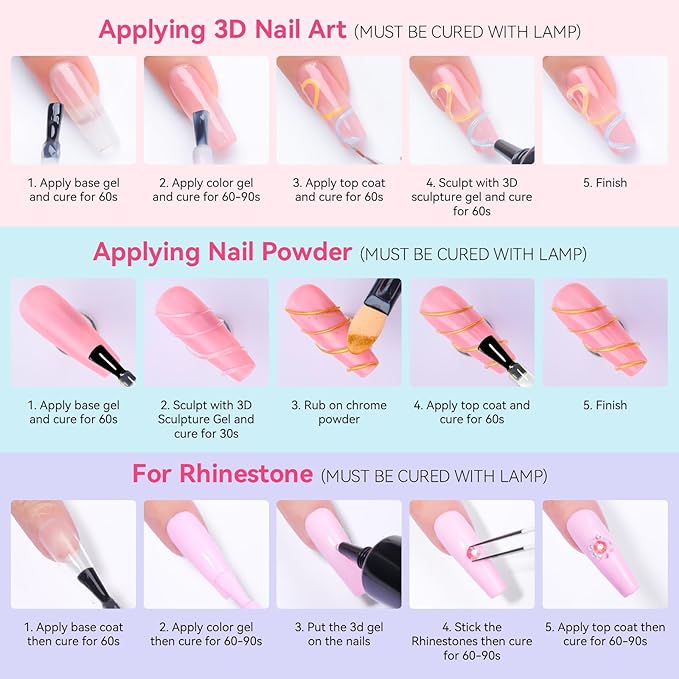 Makartt 15g 3D Nail Gel & Chrome Nail Powder Kit for Sculting and Drawing