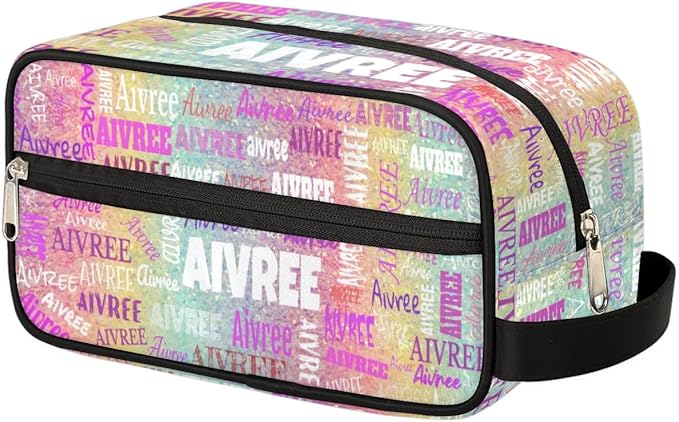 KFNHN Personalized Name Makeup Bag for Toiletries, Colorful Rainbow Glitter