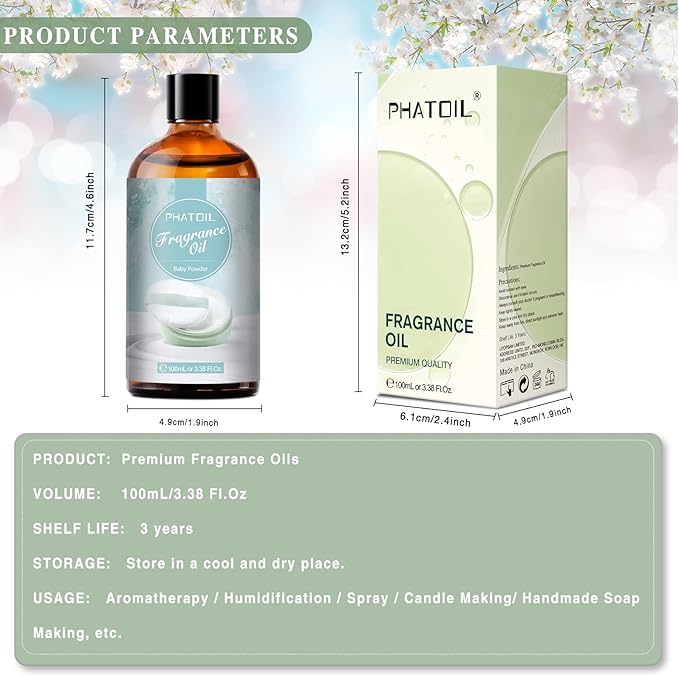 PHATOIL Baby Powder Fragrance Oil for Diffuser Aromatherapy 3.38FL.OZ