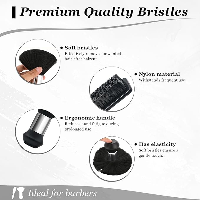 Barber Brush Set, 2 Piece Hair Cutting Brush Kit with Soft Neck Duster and Clipper Cleaning Brush for Neckline, Face, Salon and Home
