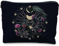 RYYCDOI Goth Raven Makeup Bag, Celestial Sun and Moon Phase Witchy Makeup Bag for Women, Witch Stuff, Halloween Black Crow Floral Cosmetic Bag Toiletry Bag for Women, Black