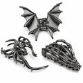Parcce 3 PCS Gothic Hair Claw Clips for Women, Metallic Black Bat Spider Skeleton Hand Hair Clips, Strong Hold Halloween Hair Accessories for Thick Thin Hair, Costume Party Everyday Styling Gifts